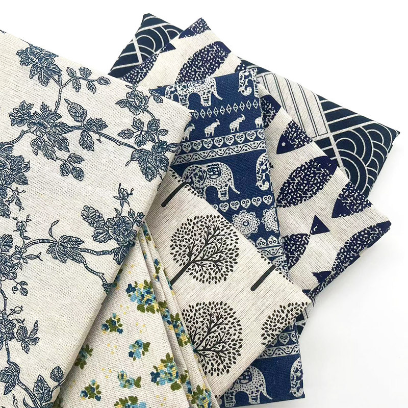 Home Textiles Discount - Vintage Blue Floral Cotton Linen Fabric,