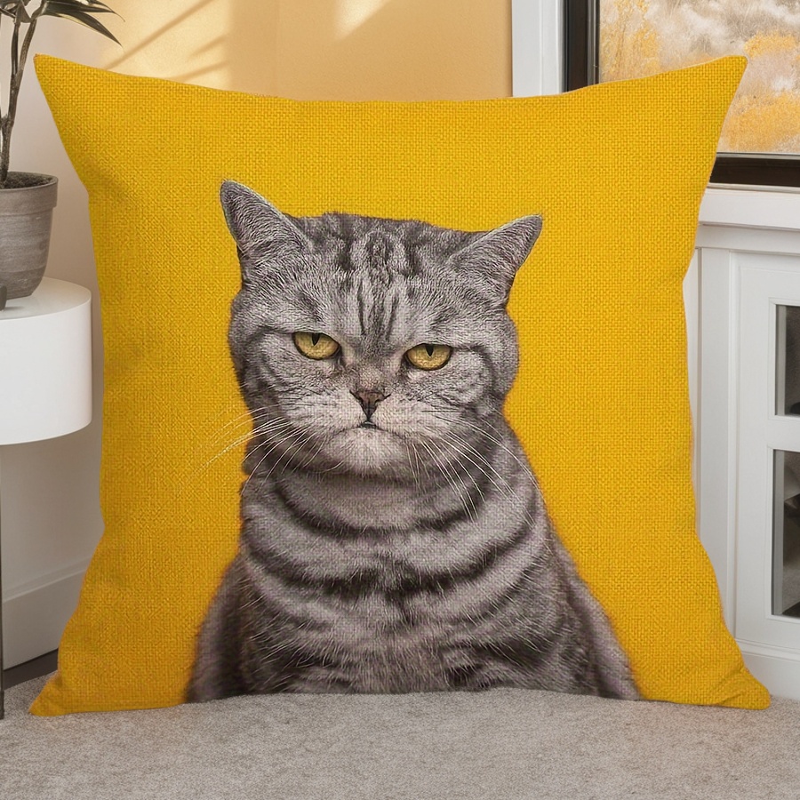 Angry Cat Linen Throw Pillow C - đánh giá và giá Pillow Insert 18X18