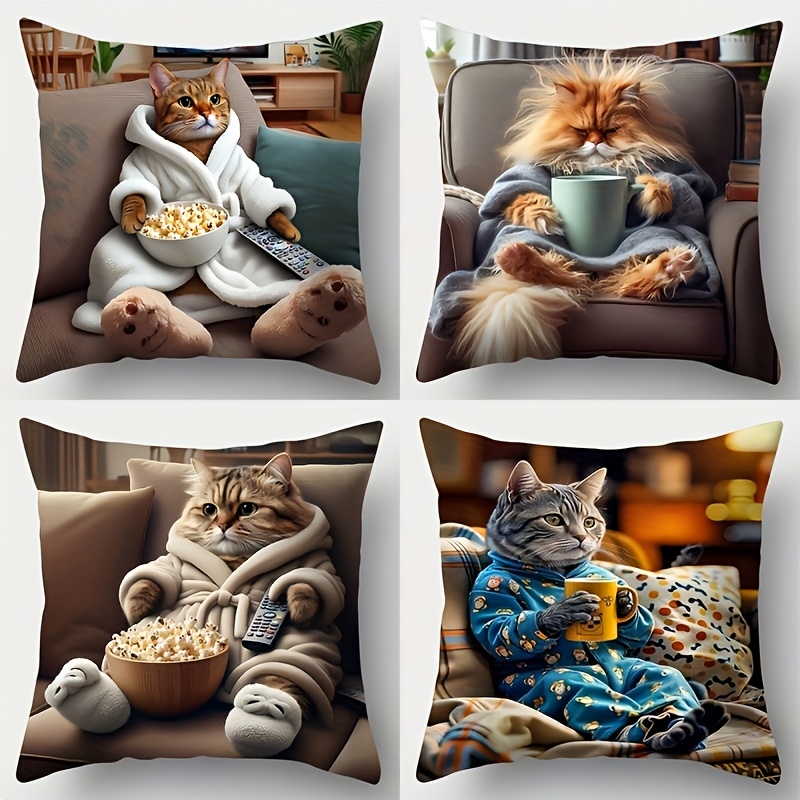 4pcs Cute Cat Printed Pillow C - đánh giá và giá Pillow Insert 18X18