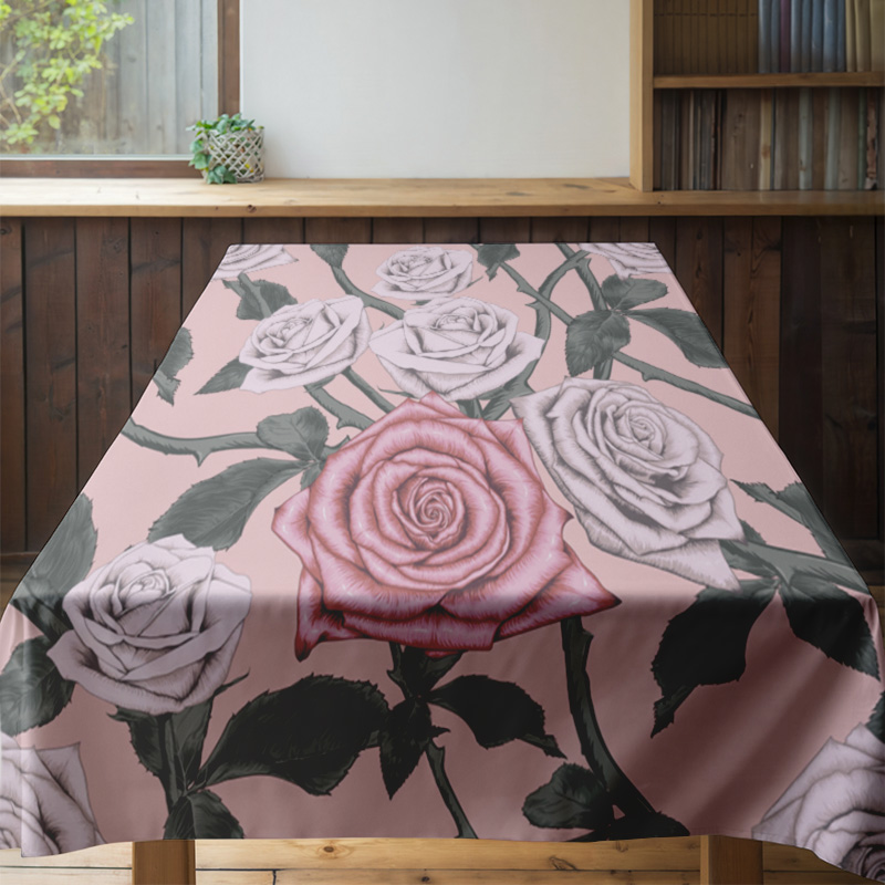 Pink Floral Tablecloth with Pi - đánh giá và giá Home Textiles Com