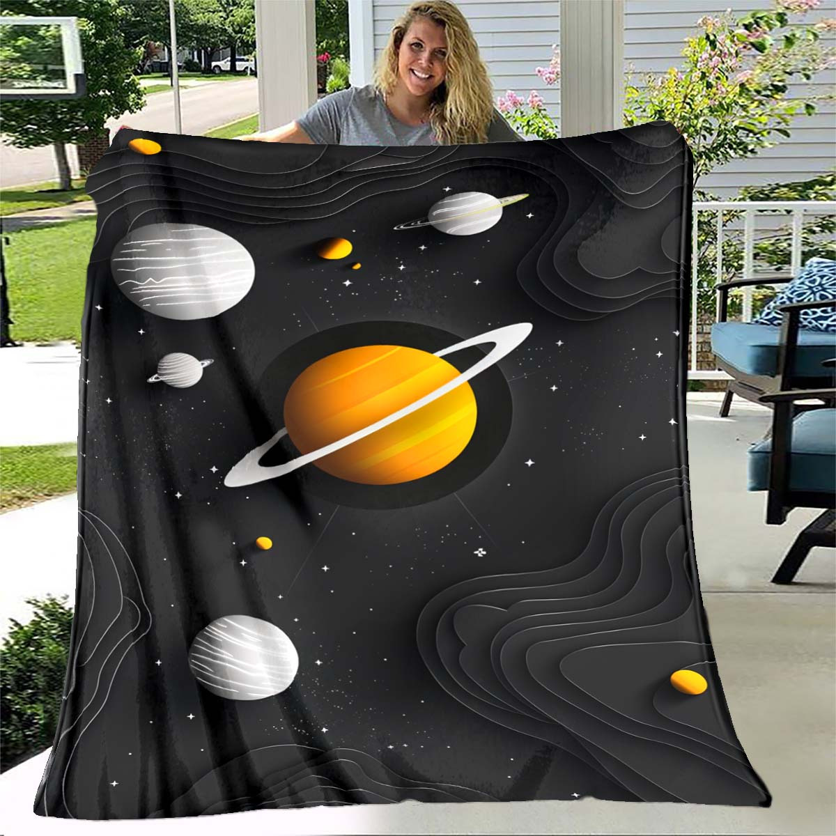 Space Planet Flannel Throw Bla - đánh giá và giá Galaxy Home Textiles